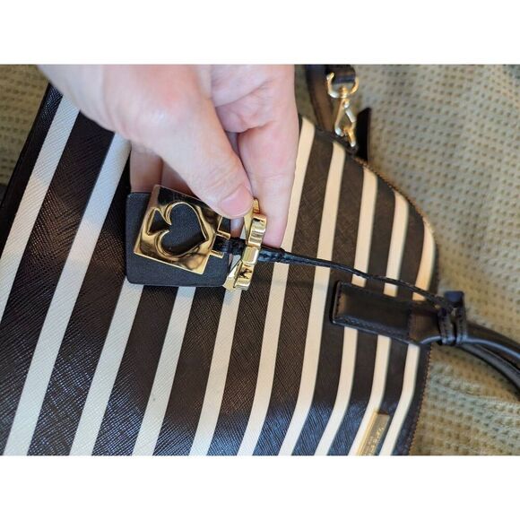 Kate Spade With Tag, Handbag Shoulder 2Way Border Logo White Black Jet Bag - Picture 6 of 10